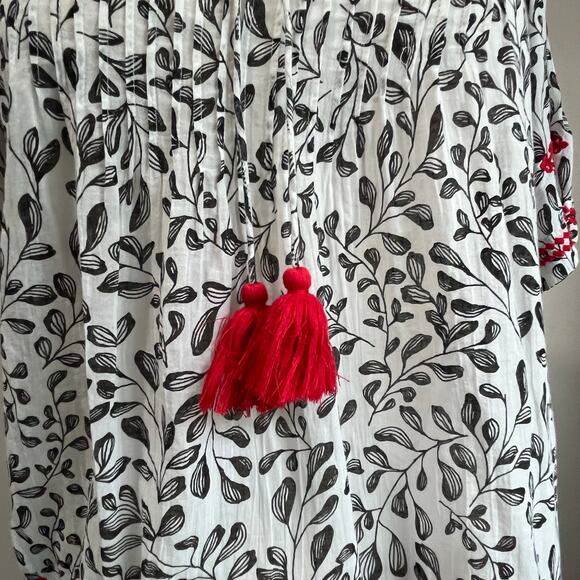 J Jill White Red Embroidered Cotton Tassel Top Boho Size M Petite - Picture 8 of 9